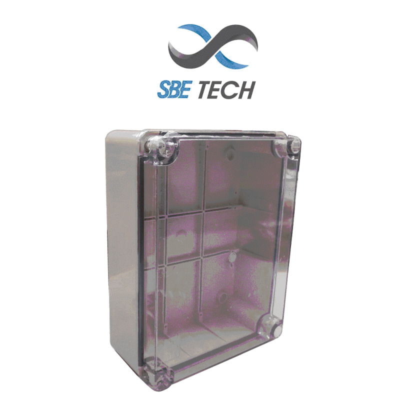 SBETECH SBETR24019090 - Gabinete Plástico para exteriores / Cubierta Transparente / Alto 24cm / Ancho 19cm / Profundo 9 cm / Construido en Termoplástico auto extinguible / IP 67 / Alta resistencia al impacto /  Color Gris