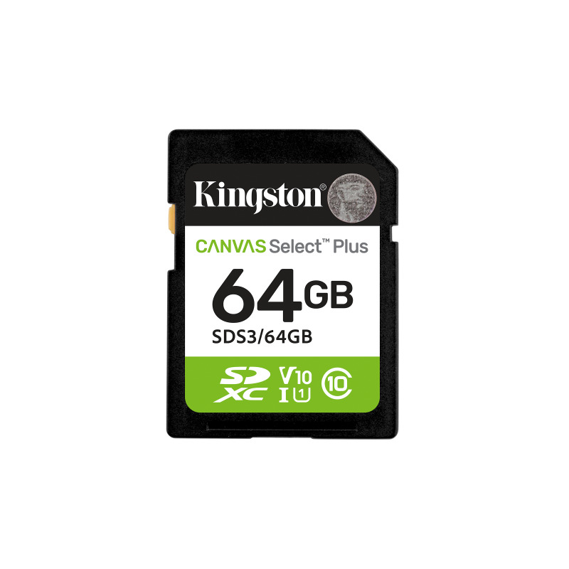 MEMORIA FLASH SD KINGSTON SDXC CANVAS SELECT 64GB 100MB/S C10 UHS-I U1 V10 (SDS3/64GB)