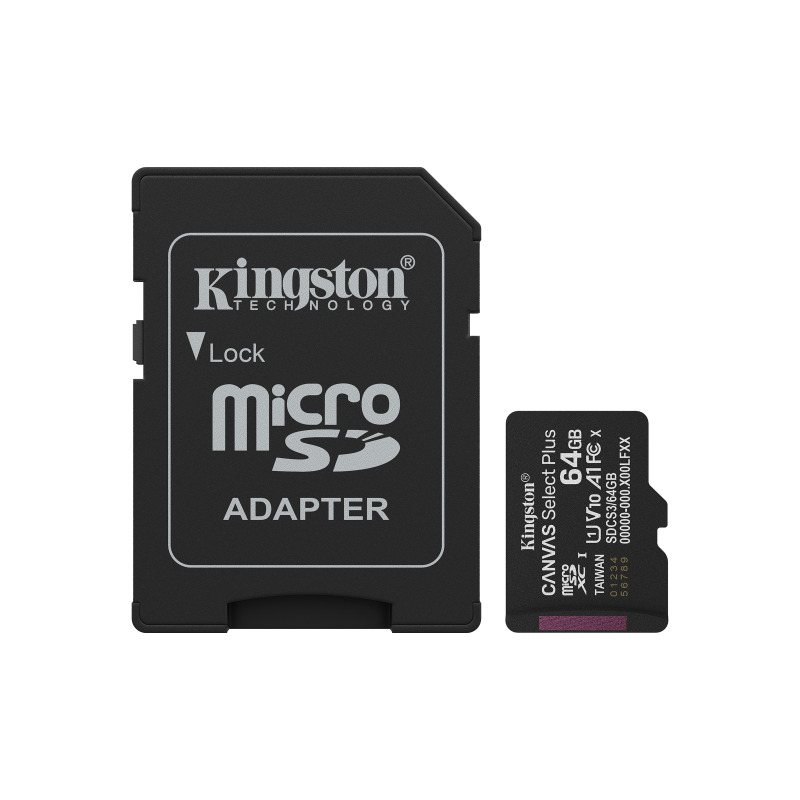 MEMORIA FLASH MICRO SD KINGSTON SDXC CANVAS SELECT PLUS 64GB 100MB/S UHS-I U1 V10 C/ADAPTADOR (SDCS3/64GB)