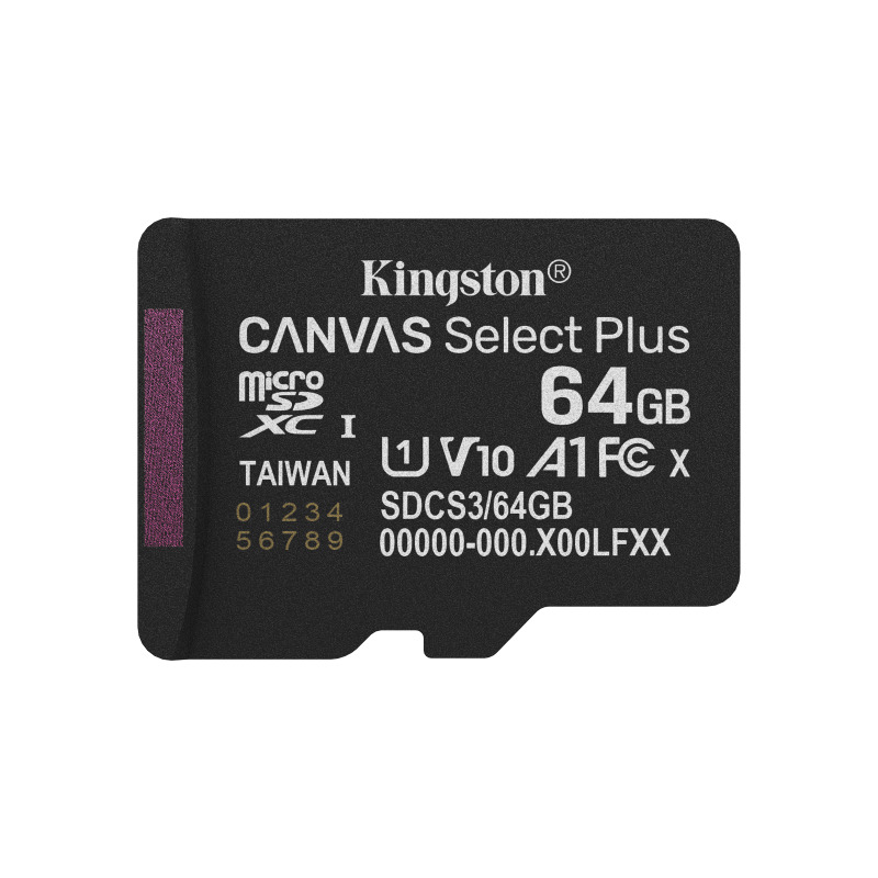 MEMORIA FLASH MICRO SD KINGSTON SDXC CANVAS SELECT PLUS 64GB 100MB/S UHS-I U1 V10 SIN/ADAPTADOR (SDCS3/64GBSP)