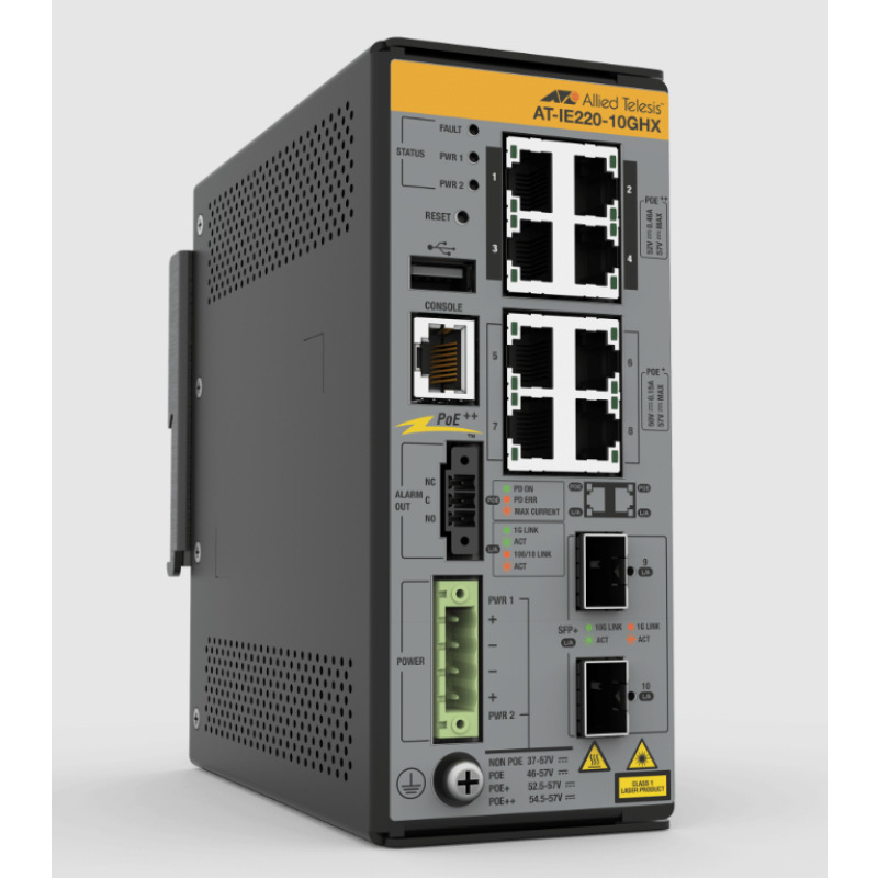8x 10/100/1000T 2x 1G/10G SFP Industrial Ethernet Layer 2 Switch PoE TAA