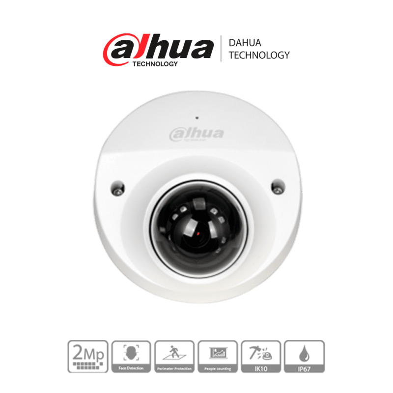 DAHUA IPC-HDBW5241FN-M-DAE-SA-0280B - Cámara IP para NVR movil de 2 MP con inteligencia artificial. Lente de 2.8mm con 106° de cobertura. Soporta detección de rostro, conteo de personas y protección perimetral. Exterior y antivandalica IP67 / IK10.