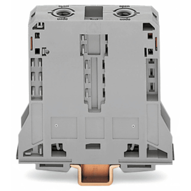 Borna de Paso para 2 Conductores / 95 mm / POWER CAGE CLAMP / Montaje en Carril DIN 35 x 15 / Tensión Asignada 1000 V / Corriente Asignada 232 A / Material Poliamida PA66 / Gris