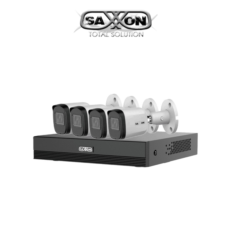 SAXXON SUA-KIT/XVR1E04-I/4-B20M-0280B - Kit de 4 Canales HDCVI 1080P/ 4 Cámaras B20M de 2.8mm con Campo de Visión de Hasta 100°/ Grabador Soporta Hasta 5 Canales IP y Detección de Movimiento Inteligente/  Cámaras Fabricadas en Metal de Alta Duración