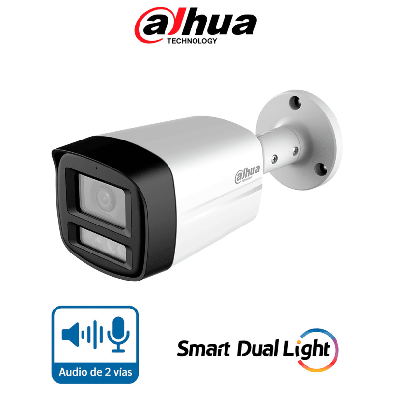 DAHUA HAC-HFW1200TLM-IL-T- Cámara Bullet de 2 Megapíxeles/ Lente de 2.8 mm Apertura de Hasta 111°/ Audio Bidireccional/ Iluminador Dual Inteligente Hasta 40m/ Metal + Plastico/ #LoNuevo