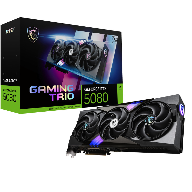 Tarjeta de Video MSI 16GB GeForce RTX 5080 Gaming Trio OC Negro GDDR7 3xDP 1xHDMI