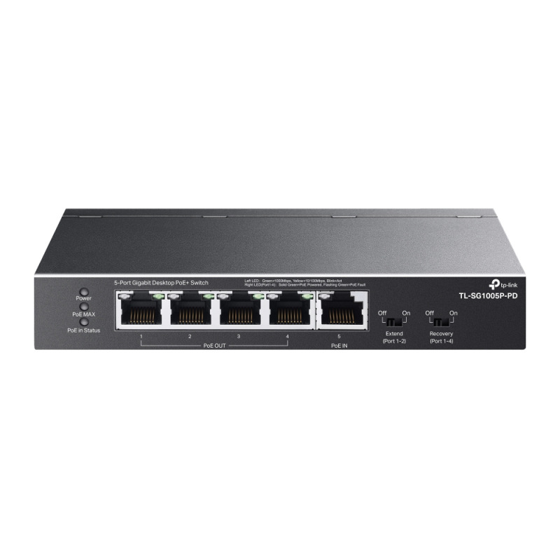 SWITCH POE+ | TP-LINK | TL-SG1005P-PD | DE ESCRITORIO | GIGABIT DE 5 PUERTOS | 1 PUERTO DE ENTRADA POE++ | 4 PUERTOS DE SALIDA POE+
