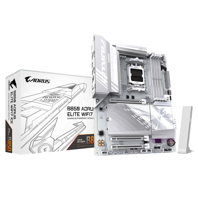 TARJETA MADRE GIGABYTE B850 A ELITE WF7 ICE / SOCKET AMD AM5 / DDR5 8200 MT/S / WIFI 7 / BT 5.4 / ATX / GAMER