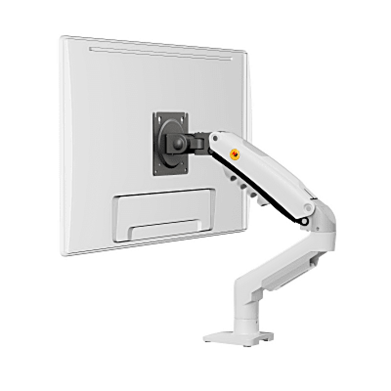 Brazo Ajustable para Monitor Ergonómico / Compatible con Monitores de 17  30 / Capacidad de Peso hasta 9 kg / Rotación 360 / Inclinación 85 a  30 / Giro 180 / Ajuste de Resorte de Gas / Color Blanco