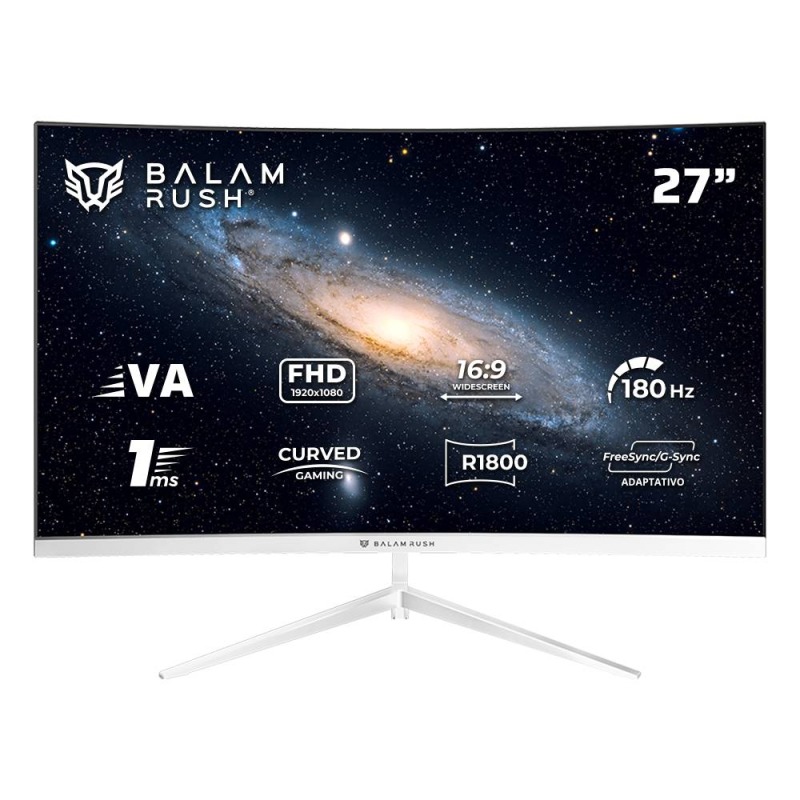 MONITOR GAMER BALAM RUSH ANDROMEDA MAG27Y / CURVO / 27 PULG / VA / FULL HD / 180 HZ / 1 MS / R1800 / VESA 100 / RGB / OVERCLOCK 200 HZ / FREESYNC / FLICKER FREE / LOW BLUE LIGHT / BLANCO / BR-942997
