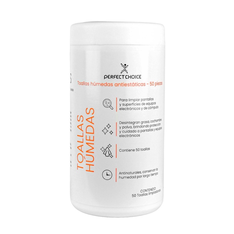 TOALLAS HUMEDAS PARA EQUIPOS ELECTRONICOS ANTIESTATICAS 50 PIEZAS PERFECT CHOICE