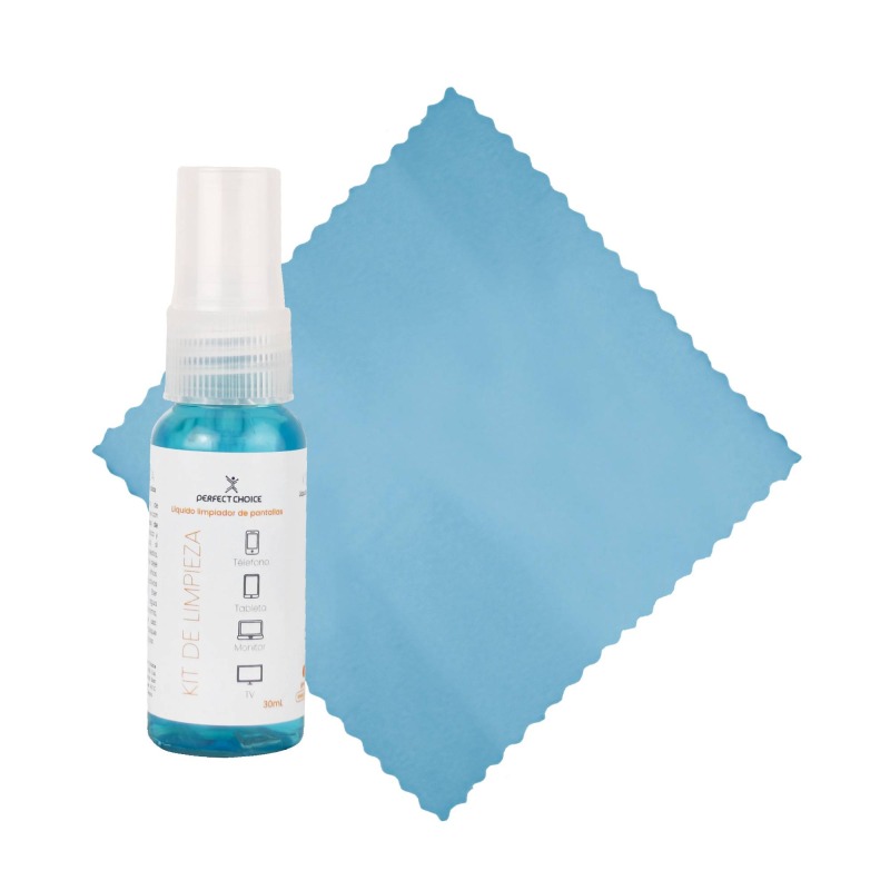 KIT DE LIMPIEZA LIQUIDO PARA PANTALLAS 30ML, INCLUYE MICROFIBRA PERFECT CHOICE