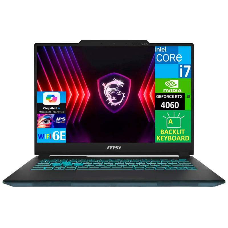 PORTATIL GAMER MSI CYBORG 14 A13V/ 14 FHD 144HZ / INTEL CORE I7 13620H HASTA 4.9GHZ / DDR5 16GB (8GB*2) / 512GB NVME SSD / NVIDIA RTX 4060, GDDR6 8GB / WIN 11 PRO / TECLADO EN INGLES