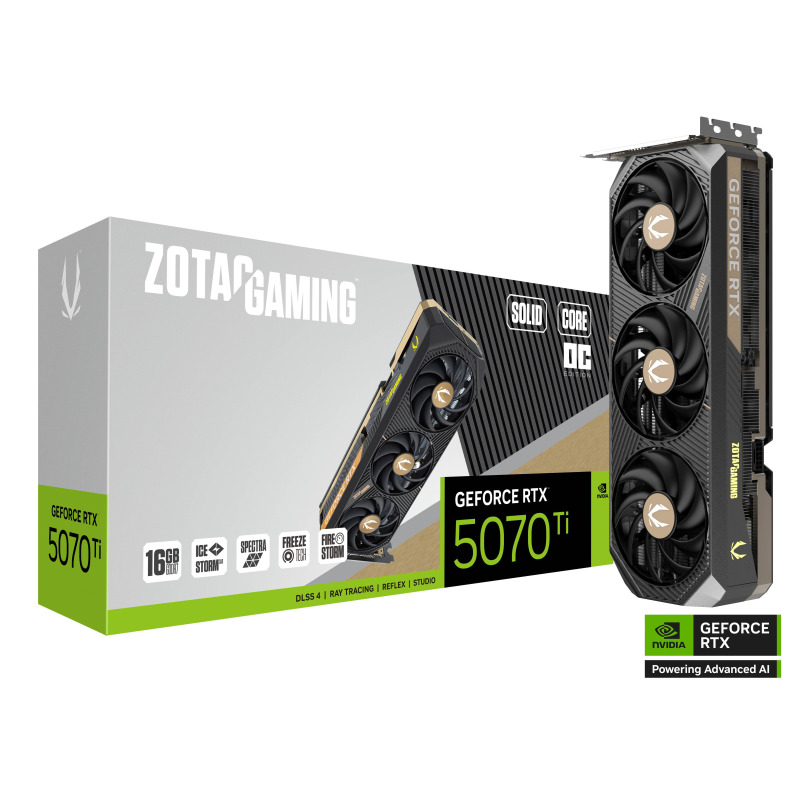 TARJETA DE VIDEO ZOTAC (ZT-B50710J2-10P) RTX 5070TI SOLID OC 16GB GDDR7,PCIE 5,3*FAN