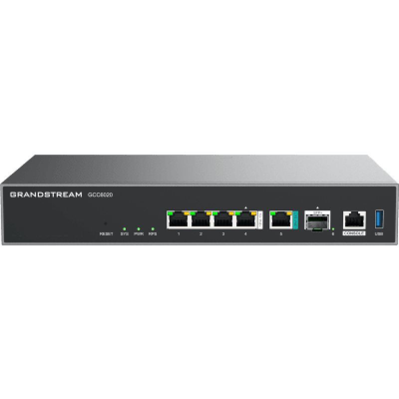 Dispositivo de Convergencia de Redes GCC6020 / Router VPN / Firewall de Próxima Generación / IP PBX / Switch de Red / 4 Puertos Gigabit Ethernet / 1 Puerto SFP 10 Gigabit / 1 Puerto 25 Gigabit / Administración en la Nube GDMS / Mont
