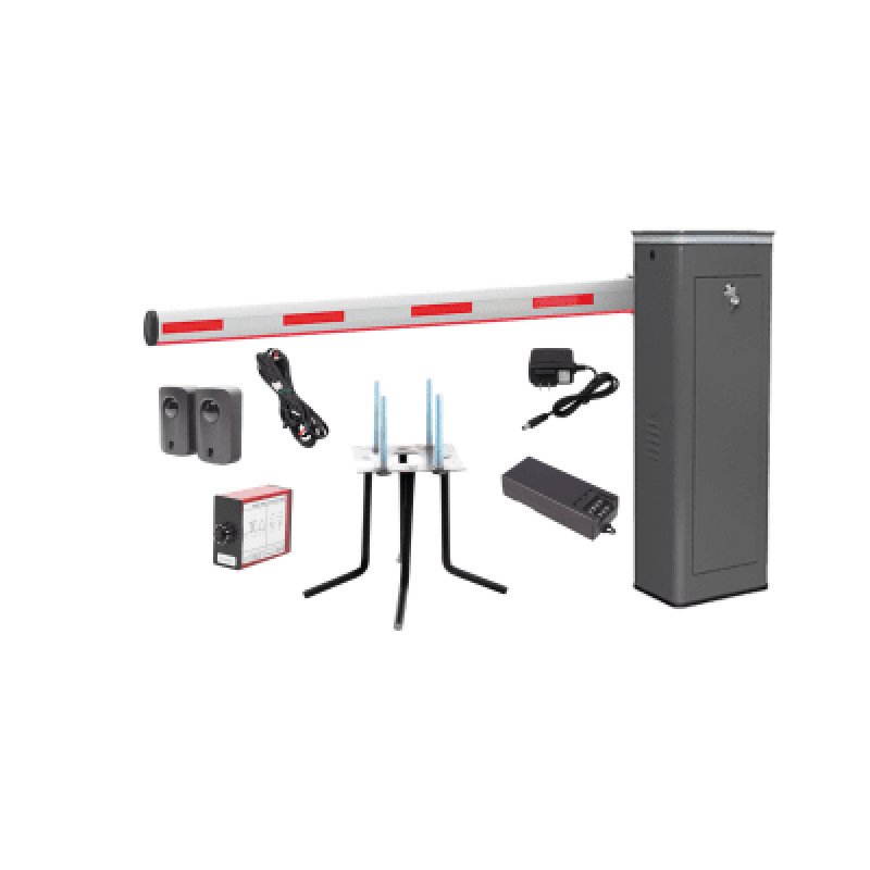 Kit COMPLETO Barrera Izquierda XBS Con Corona LED / Brazo Iluminado de 5M / Incluye Sensor de Masa Transformador Lazo Magnético Ancla Fotoceldas y 2 Controles Inalámbricos