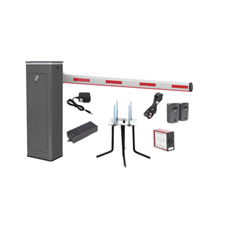 Kit COMPLETO Barrera Derecha XBS Con Corona LED / Brazo Iluminado de 5M / Incluye Sensor de Masa Transformador Lazo Magnético Ancla Fotoceldas y 2 Controles Inalámbricos
