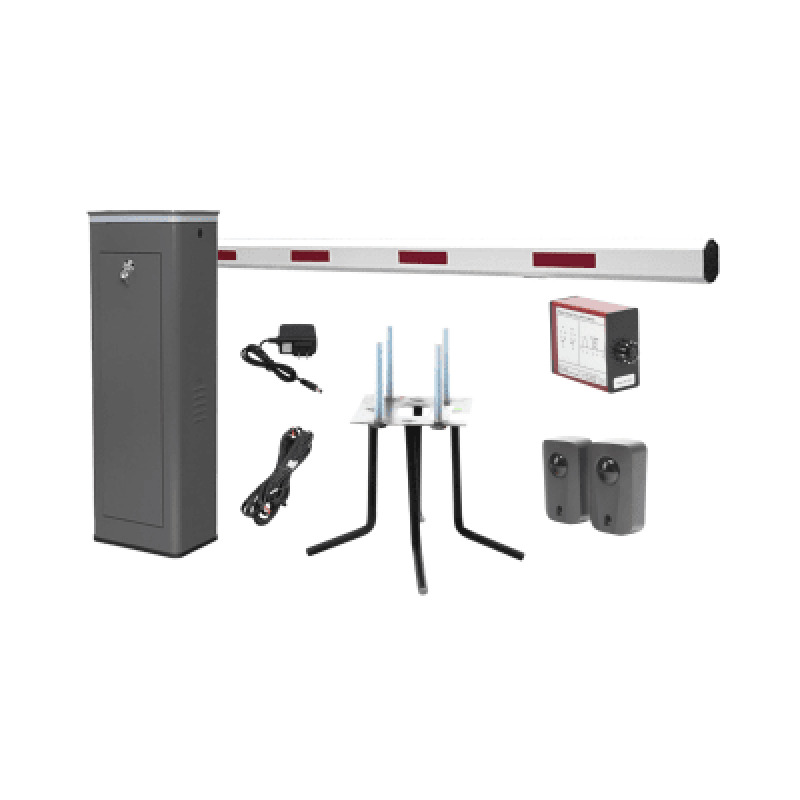 Kit COMPLETO Barrera Derecha XBF Con Corona LED / Brazo de 3M / Incluye Sensor de Masa Transformador Lazo Magnético Ancla Fotoceldas y 2 Controles Inalámbricos