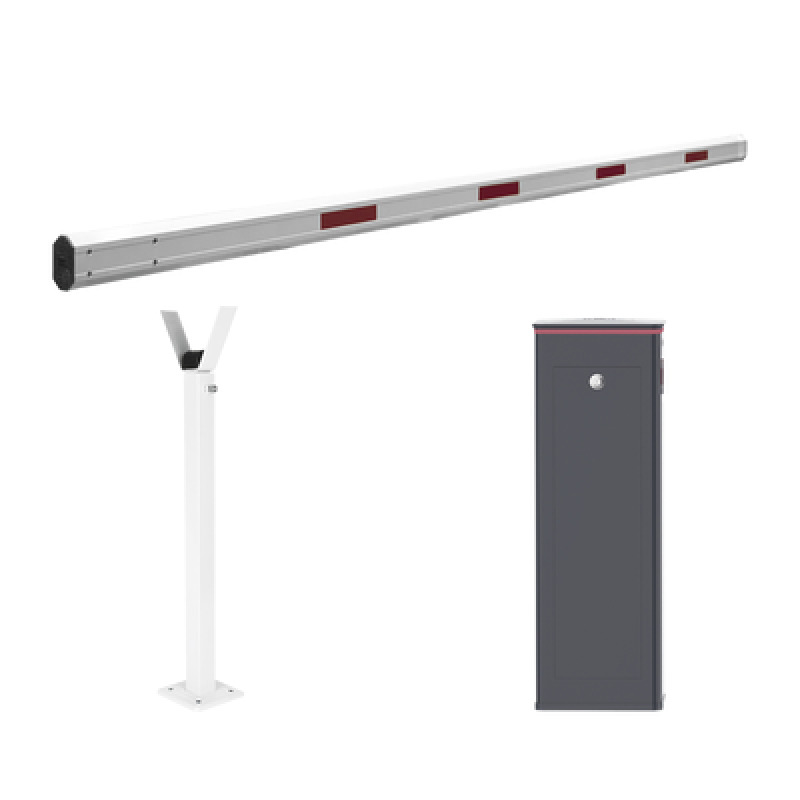 Kit de Barrera Vehicular Izquierda y Brazo Telescópico de Hasta 55 m / Finales de Carrera Ajustables por Programación / Movimiento Fluido / Diseño Elegante Color Gris / Con Corona Led Semaforizada
