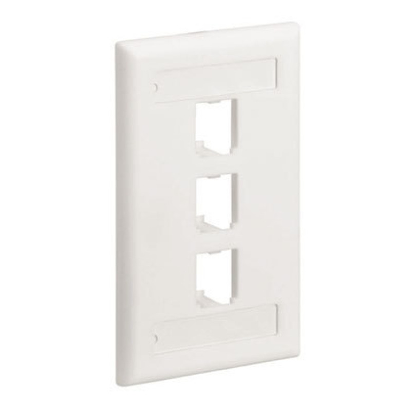 Placa de Pared Vertical Clásica Salida Para 3 Puertos MiniCom Con Espacios Para Etiquetas Color Blanco Mate