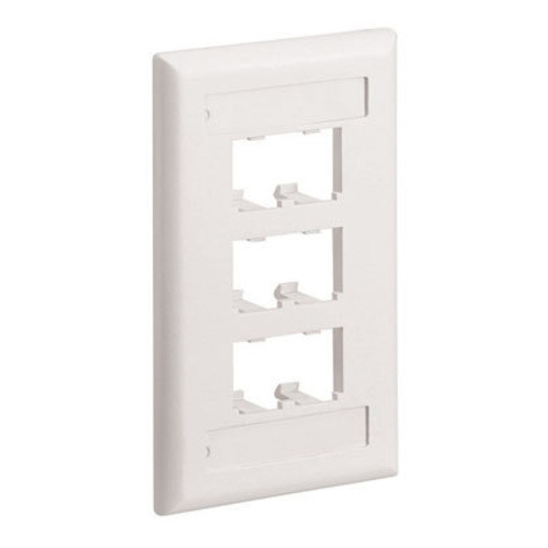 Placa de Pared Vertical Clásica Salida Para 6 Puertos MiniCom Con Espacios Para Etiquetas Color Blanco Mate