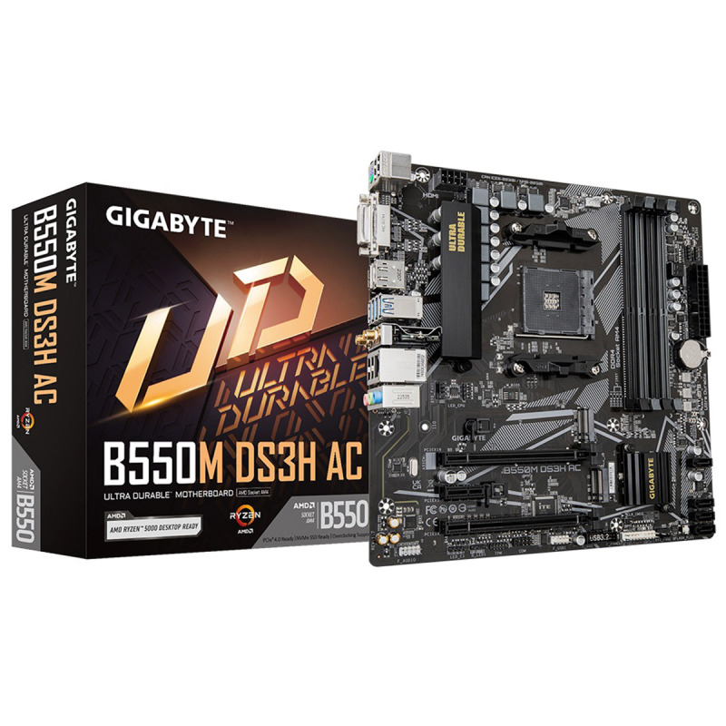 MOTHERBOARD GIGABYTE (B550M DS3H AC R2 1.0) ‎SOCKET AM4, 4* DDR4 256MB,2* M.2,SATA 6GB/S,HDMI, ATX, REV