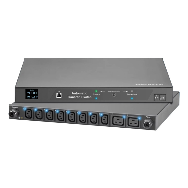 PDU Monitoreable de Transferencia Automática ATS Fuente Redundante Con 10 Salidas 515R Enchufes de Entrada NEMA 515P Instalación Horizontal de 19in 1UR 15 Amp 120 Vca