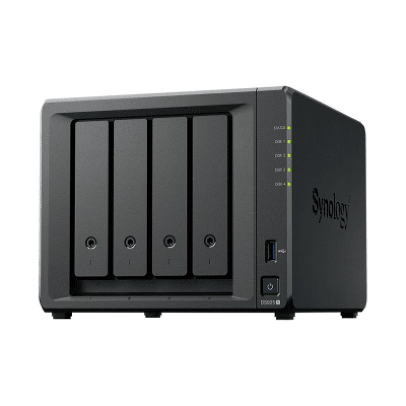 NAS DiskStation DS925 | 4 Bahías | Expandible a 9 Bahías | 2 Puertos 25GbE | 2 Ranuras M2 NVMe | AMD Ryzen V1500B | 4 GB DDR4 ECC | Hasta 565 MB/s Escritura Secuencial | Compatible con RAID | Synology DSM