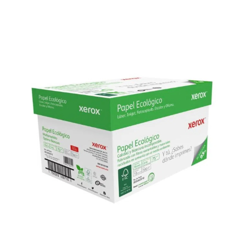 PAPEL BOND BLANCO T/CARTA ECOLOGICO 93% BLANCURA 75G/M2CAJA C/5000 HOJAS 8.5X11 (216X278MM)