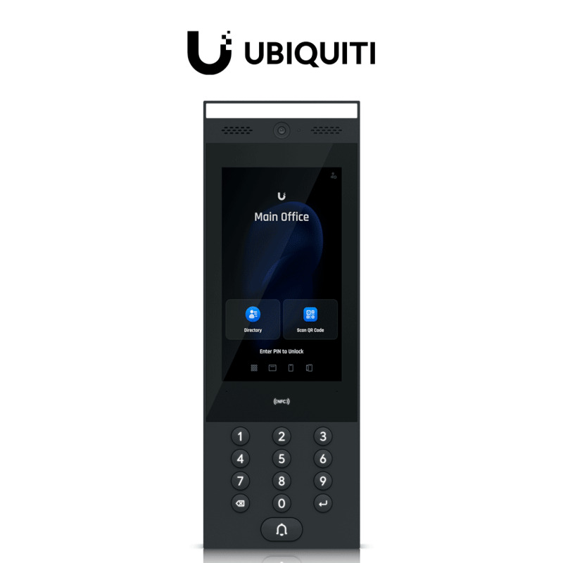 UBIQUITI UA-INTERCOM - Videoportero departamental, Desbloqueo mediente tarjeta NFC, PIN, QR ó UniFi Identity, se conecta a un Access HUB mediante Poe, Directorio y timbre para solicitar entrada, Compatible con multiples intercom UniFi, Exterior/Interior.