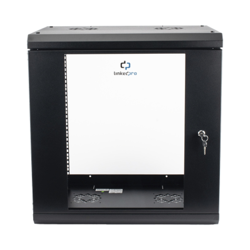 Gabinete de Pared de 12U con Puerta de Cristal Templado 455 mm de Profundidad Rack de 19 Acero Reforzado Color Negro