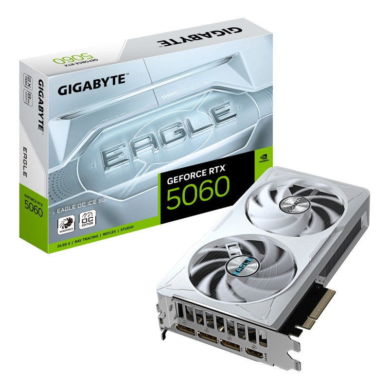 TARJETA DE VIDEO GIGABYTE GV-N5060EAGLEOC ICE-8GD / RTX 5060 / GDDR7 8 GB / DP 2.1 / HDMI 2.1 / COLOR BLANCO