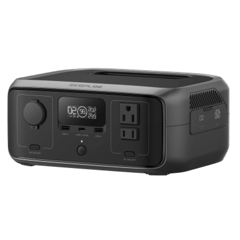 EcoFlow River 3 | Estación de Energía Portátil 245Wh Litio LFP / 2 AC 300 W Max 550W / 1 USBC 100W / 2 USB A 12W / Cargador de Coche 8A a 12 o 24V / Conectividad WiFi y Bluetooth App / Carga Solar 110W Max