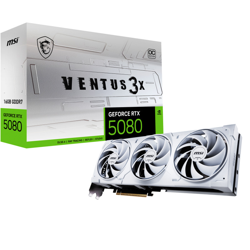 TARJETA DE VIDEO MSI (RTX 5080 16G VENTUS 3X OC WHITE) 16GB GDDR7, 2655 MHZ, 1*HDMI, 3*DP, 3*FAN