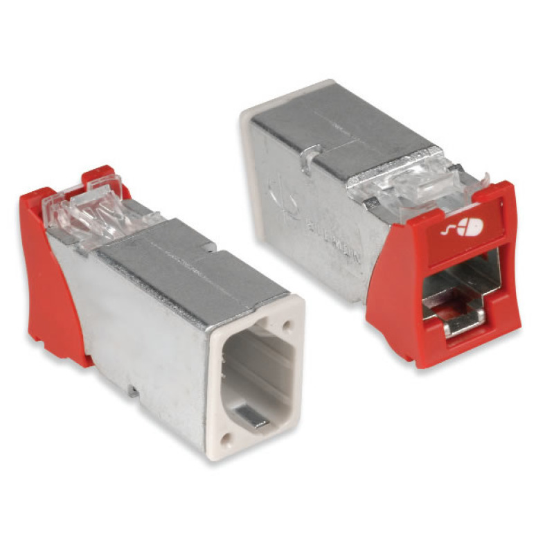 Jack ZMAX Cat6A Blindado Montaje híbrido en Placa de Pared Plano y Angulado Color Rojo