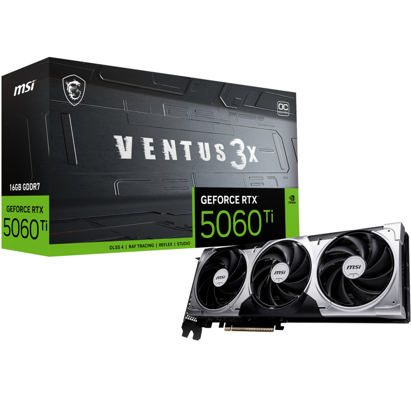 TARJETA DE VIDEO MSI (RTX 5060 TI 16G VENTUS 3X OC) 16GB GDDR7, 2617 MHZ, 1*HDMI, 3*DP, 3*FAN