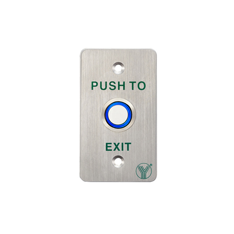 YLI PBK814BLED - Boton liberador de puerta de acero inoxidable con Luz LED azul / Salidas NO y  NC requiere caja de instalacion clave 76017