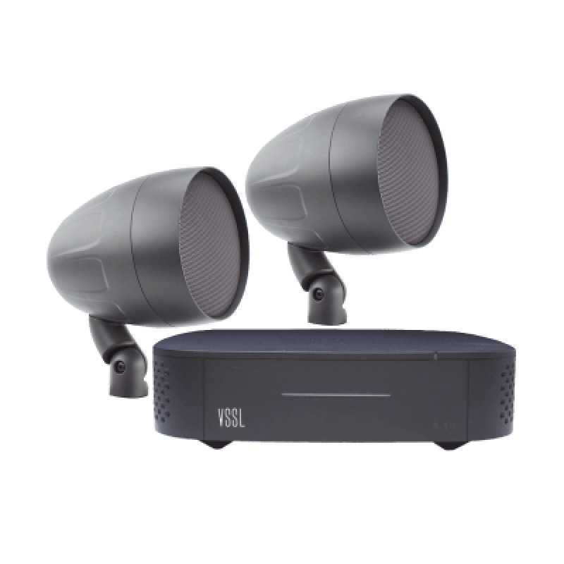 KIT Amplificador VSSL A1X | 2 Bocinas Acoustiscape TruAudio Modelo AS2T |  IP66