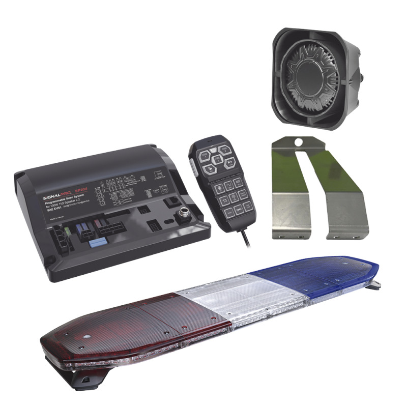 Kit de Sirena Bocina y Torreta de 48 Con 216 LEDs Dual Color Frente Rojo/Blanco Azul/Blanco Trasero Rojo/Ámbar Azul/Ámbar