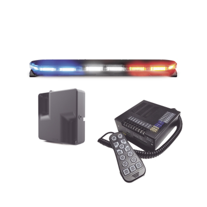 Kit de Sirena Bocina y Torreta de 47 Serie 16 con 300 LEDs Dual Color Frente Rojo/Blanco Azul/Blanco Trasero Rojo/Ámbar Azul/Ámbar