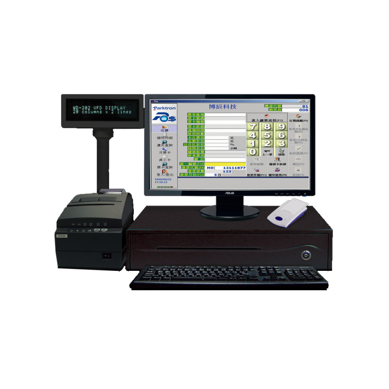 PARKTRON CCST209 - Estación de cobro manual para chipcoin / Incluye SOFTWARE, lector PCR310, MINIPRINTER, cajón para efectivo
