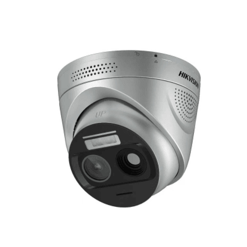 HikFire Cámara IP Turret de Detección Térmica de Incendios / Detección de Llamas y Temperaturas Anormales / 4 Megapíxel Lente Óptico  1 Megapíxel Lente Térmico / Compatible con HikConnect