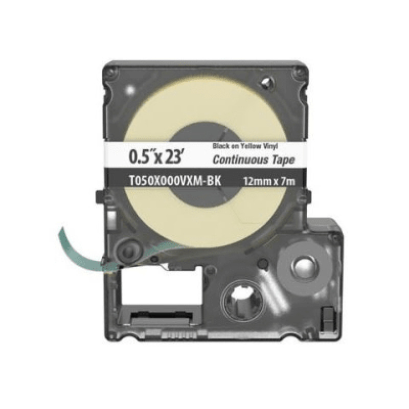 Casete de Etiquetas de Vinilo de Cinta Continua Color Negro Sobre Amarillo Uso Interior/Exterior 9 mm de Ancho x 7 Metros de Largo