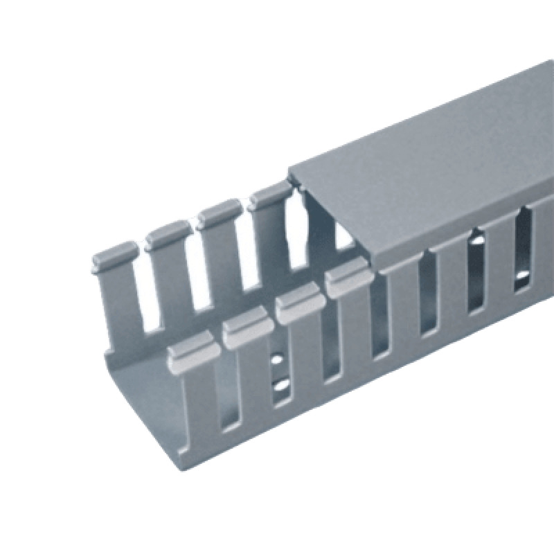 Canaleta Ranurada de PVC con Tapa Tipo F 32 mm de Ancho 1016 mm de Alto y 2 m de Largo Color Gris