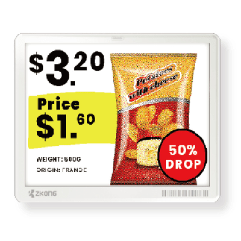 Etiqueta Electrónica ESL 58 EPD Matriz de Puntos / Resolución 648x480 Pixels / 4 Colores Negro Blanco Rojo Amarillo / BLE 51 con Encriptación AES128 / Batería 5 Años / NFC Opcional / Cloud Management / Certifi