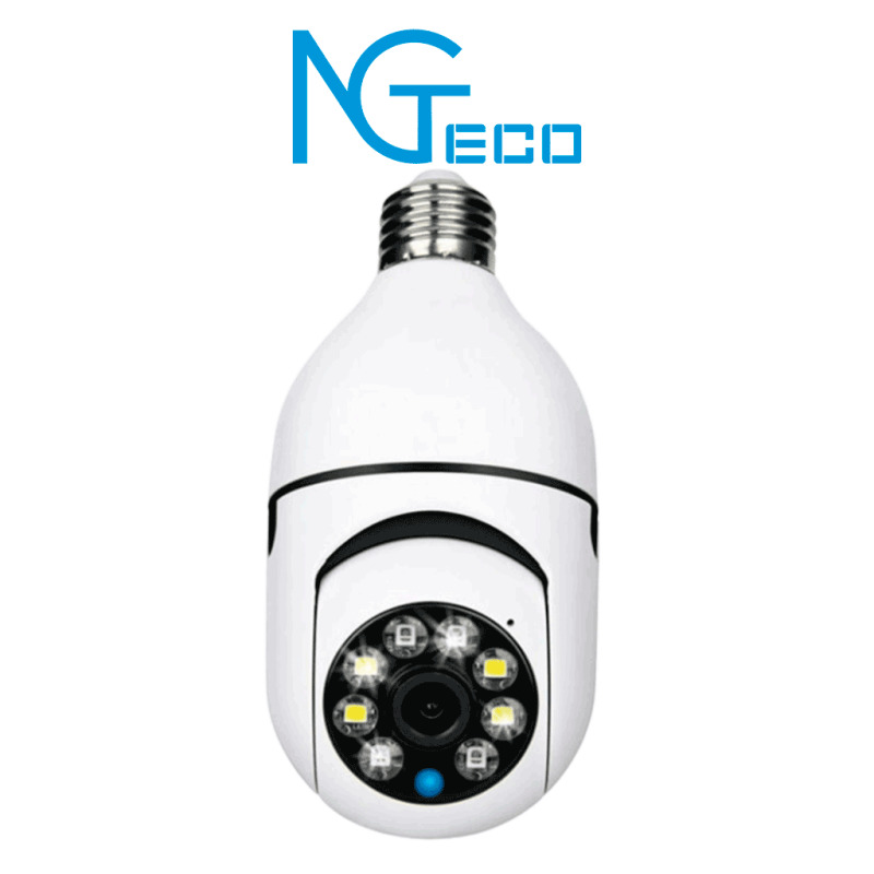 NGTECO NGSH01C2IN - Foco con Cámara Inteligente WiFi / 2MP / Visión PTZ 355° / Lente HD 4mm / Visión Nocturna IR + Luz Blanca / Audio 2 Vias / Almacenamiento Local y en la Nube / Onvif / Compatible con Alexa y Asistente de Google