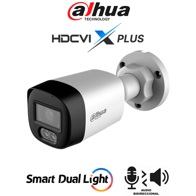 DAHUA DH-HAC-HFW1500RLN-IL-T - Cámara Bullet Full Color de 5 Megapixeles/ Audio 2 vías/ Iluminador Dual Inteligente Mediante IR y Luz Calida/ Leds para 20 Metros/ DNR Para Reducción de Ruido en Imagen/ WDR de 120 dB/ Lente de 2.8 mm/ Policarbonato