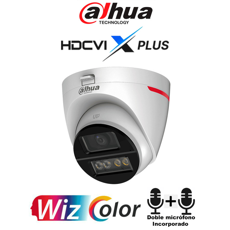 DAHUA DH-HAC-HFW1549XN-A-PRO - Cámara Domo 5MP WizColor/ Imagen 24 Horas a Color/ Corrección de Dist de Imagen Mediante IA/ Iluminador Int con Luz Calida/ Hasta 50m Ilumin/ Doble Mic Incorp/ Campo de Visión de Hasta 101°/ WDR Real/ Policarbonato + Metal