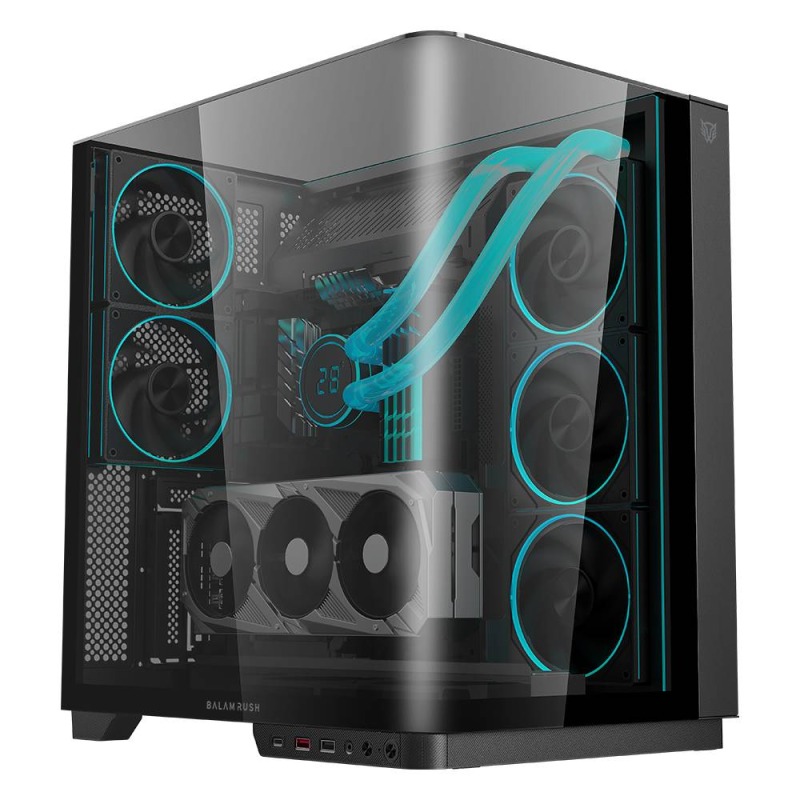GABINETE GAMER BALAM RUSH TANK EXPERT CURVE 7800 / MEDIA TORRE / ATX/MICRO ATX- MINI ITX / VENTILADORES ARGB Y TIRAS LED / PANEL CURVO DE CRISTAL TEMPLADO / NEGRO / BR-941556