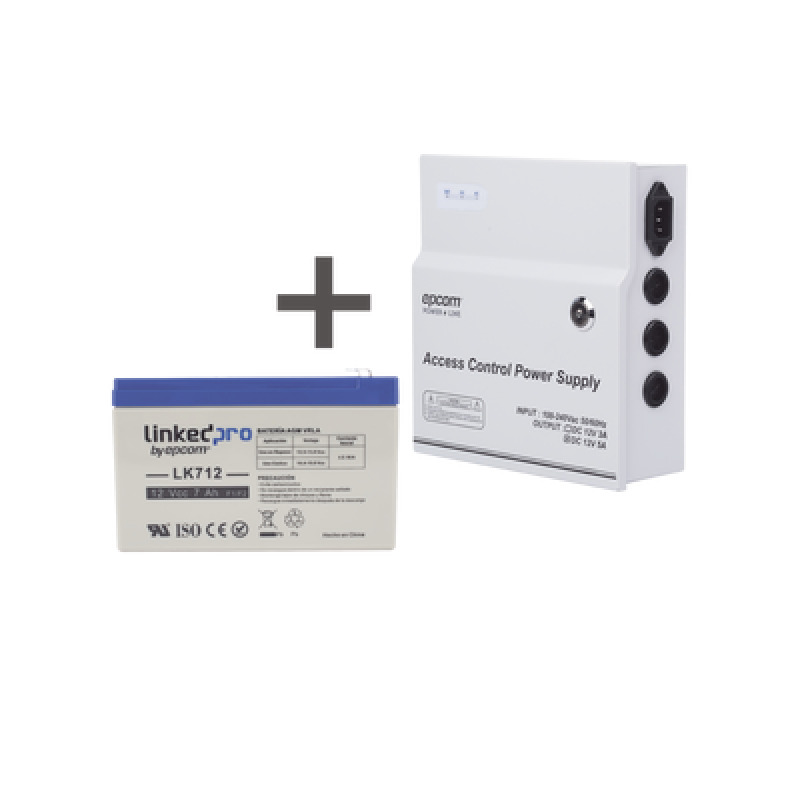 Kit / Fuente  regulada de 11  15 V  5A / Capacidad de respaldo / Modelo  ACPST1205  Batería incluida LK712